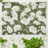 Linge De Cuisine Crème et floral olive (Plié)