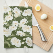 Linge De Cuisine Crème et floral olive (Quart Plié)