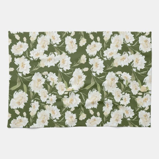 Linge De Cuisine Crème et floral olive (Horizontal)