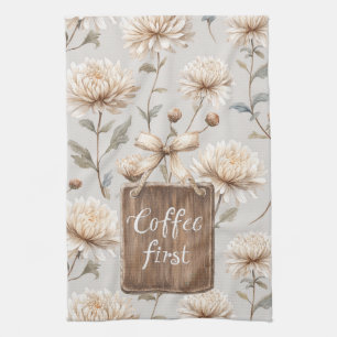 Linge De Cuisine Crème Fleurie Marron Chocolat Café D'abord