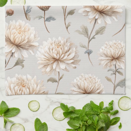 Linge De Cuisine Crème florale marron cacao (Plié)