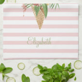 Linge De Cuisine Crème glacée, Fruit Feuille tropical, Grès roses (Plié)