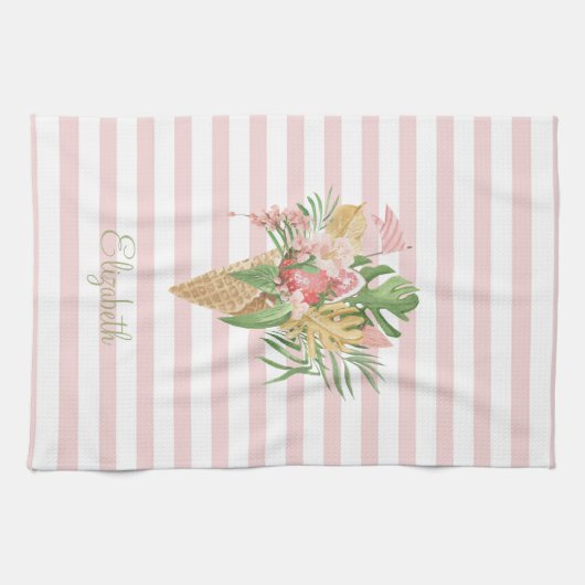 Linge De Cuisine Crème glacée, Fruit Feuille tropical, Grès roses (Horizontal)