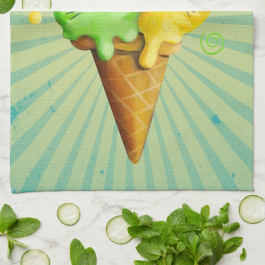 Linge De Cuisine Crème glacée mignonne de chat de Kitty (Plié)