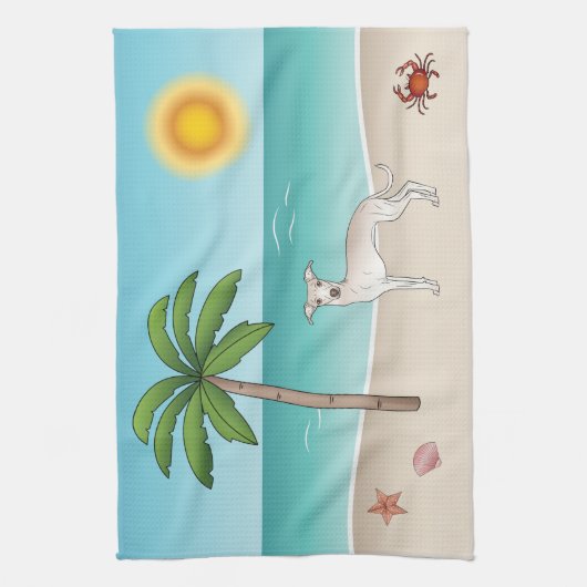 Linge De Cuisine Crème Greyhound Italien À Tropical Summer Beach (Vertical)