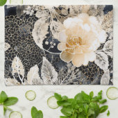 Linge De Cuisine Crème noire sauvage Léopard Animal Floral (Plié)