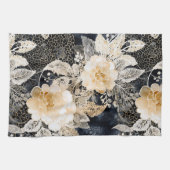 Linge De Cuisine Crème noire sauvage Léopard Animal Floral (Horizontal)