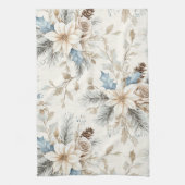 Linge De Cuisine Crème Poinsettia Bleu Floral Noël (Vertical)