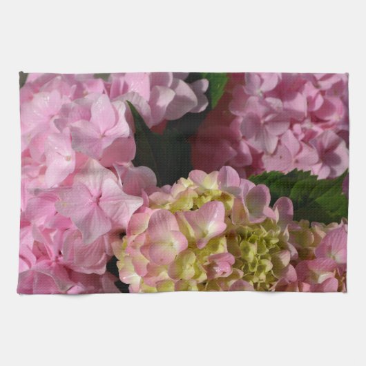Linge De Cuisine Crème rose Hydrangeas jaune rose vert floral (Horizontal)