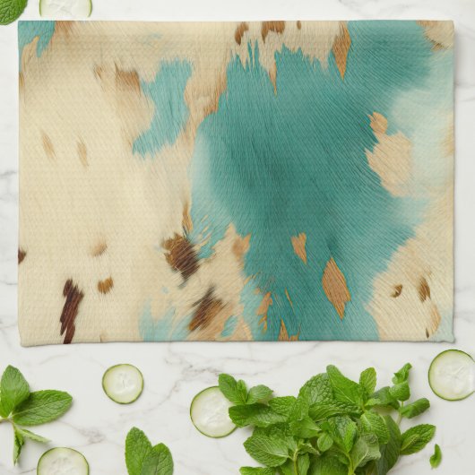 Linge De Cuisine Crème Turquoise Gold Southwest Cowhide (Plié)