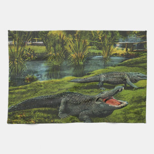 Linge De Cuisine Crocodiles, Reptiles Animaux de la Vie Marine Vint