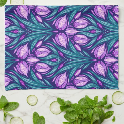 Linge De Cuisine Crocus printaniers (Plié)