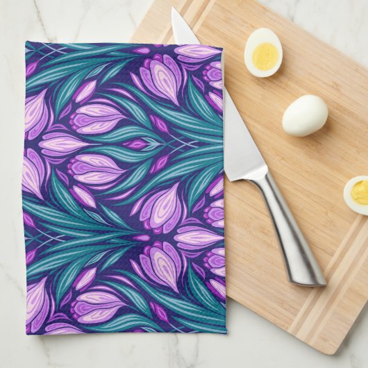 Linge De Cuisine Crocus printaniers (Quart Plié)