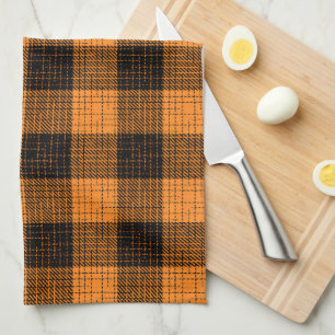 Linge De Cuisine Croisillon à carreaux orange et noir de style buff