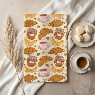 Linge De Cuisine Croissant dessiné à la main, café et motif petit-d