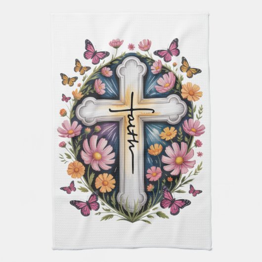 Linge De Cuisine Croix de foi florale (Vertical)