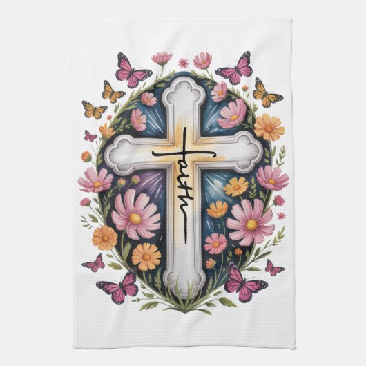 Linge De Cuisine Croix de foi florale (Vertical)