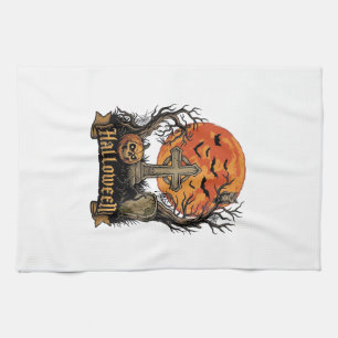 Linge De Cuisine Croix de Halloween Pierre Tombale Crâne Citrouille