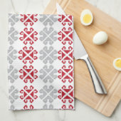 Linge De Cuisine Croix géométrique rouge et gris letton (Quart Plié)
