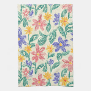 Linge De Cuisine Croquis de fleur sauvage vintage (1)
