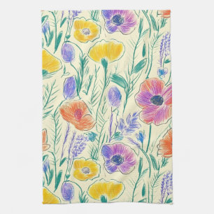 Linge De Cuisine Croquis de fleur sauvage vintage (6)