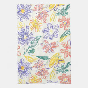 Linge De Cuisine Croquis de fleur sauvage vintage (9)