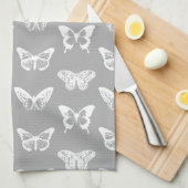 Linge De Cuisine Croquis de papillon, gris argenté et blanc (Quart Plié)