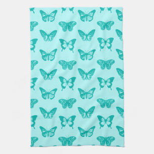 Linge De Cuisine Croquis papillon, aqua et turquoise