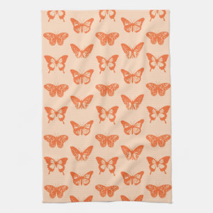 Linge De Cuisine Croquis papillon, corail et orange pastel