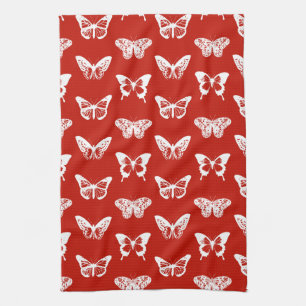 Linge De Cuisine Croquis papillon, rouge et blanc foncé