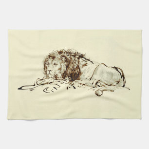 Linge De Cuisine Croquis vintage d'encre Rembrandt d'un lion
