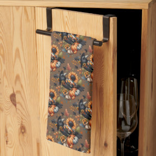 Linge De Cuisine Crow Whimsical avec Citrouilles et tournesols