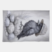 Linge De Cuisine Crows Rock ! Corbeau avec chapeau sur pierre (Horizontal)