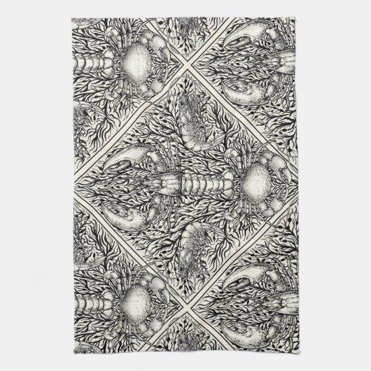 Linge De Cuisine Crustacéen en noir et blanc naturel (Vertical)