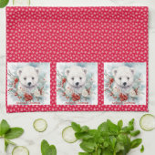 Linge De Cuisine Cube d'ours polaire Ajouter un nom Neige Rouge (Plié)