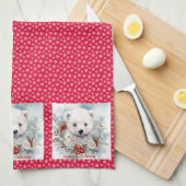 Linge De Cuisine Cube d'ours polaire Ajouter un nom Neige Rouge (Quart Plié)