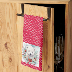 Linge De Cuisine Cube d'ours polaire Ajouter un nom Neige Rouge