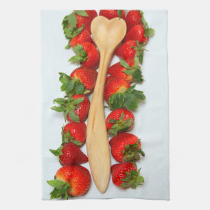 Linge De Cuisine Cuillère en bois de coeur entourée par la