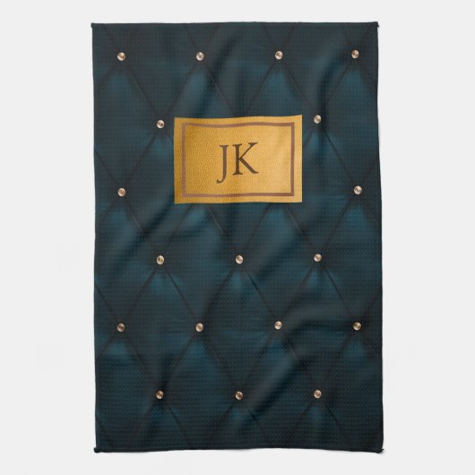 Linge De Cuisine Cuir Vert Élégant, Diamants, Monogramme (Vertical)
