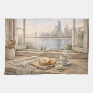 Linge De Cuisine Cuisine au bord du lac à Chicago, aquarelle