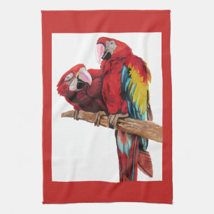 Linge De Cuisine Cuisine d'aquarelle d'oiseaux de perroquets roux 