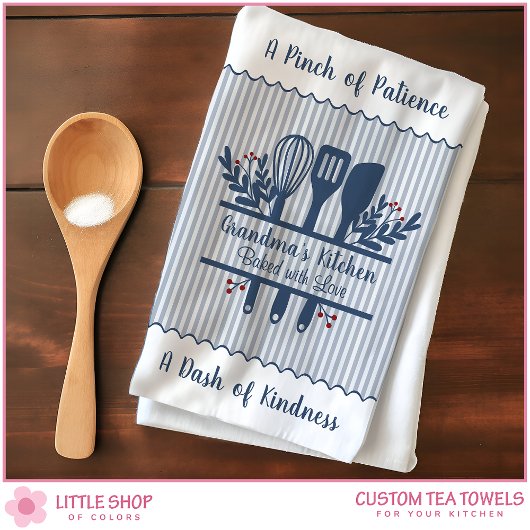 Linge De Cuisine Cuisine de grand-mère personnalisable rayures bleu