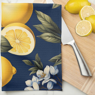 Linge De Cuisine Cuisine méditerranéenne Citrons et fleurs Navy