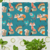 Linge De Cuisine Cuisine Motif turquoise Tribal Fox (Plié)