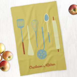 Linge De Cuisine Cuisine rétro Personnalisée Jaune