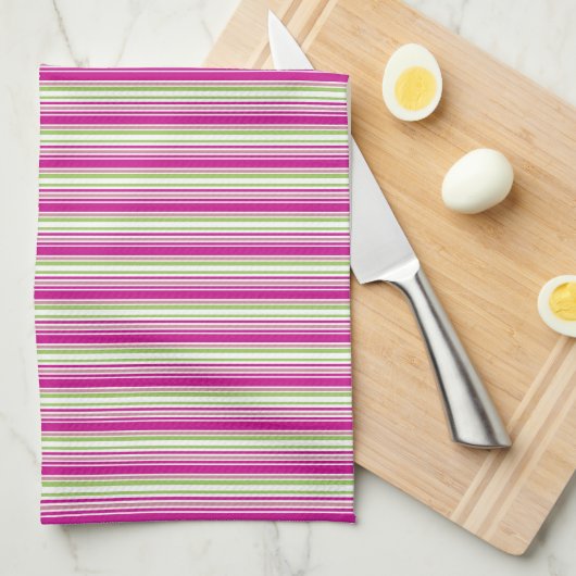Linge De Cuisine Cuisine Rose Vert Et Blancs (Quart Plié)