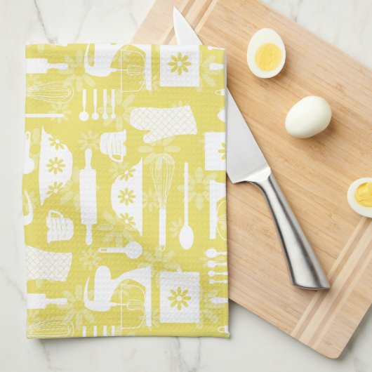 Linge De Cuisine Cuisson rétro jaune (Quart Plié)