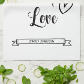 Linge De Cuisine Cuit avec amour Nom personnalisé Noir & Blanc (Plié)