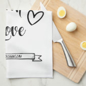 Linge De Cuisine Cuit avec amour Nom personnalisé Noir & Blanc (Quart Plié)