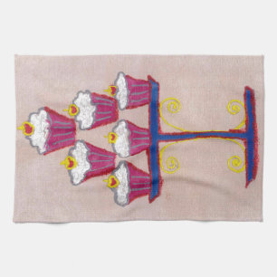 Linge De Cuisine Cupcake Art Imprimer avec cerise et Arrière - plan